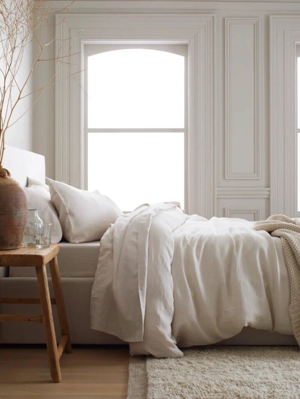 Quince 100% European Linen 3pc Sheet Set Fitted Pillowcases Queen White